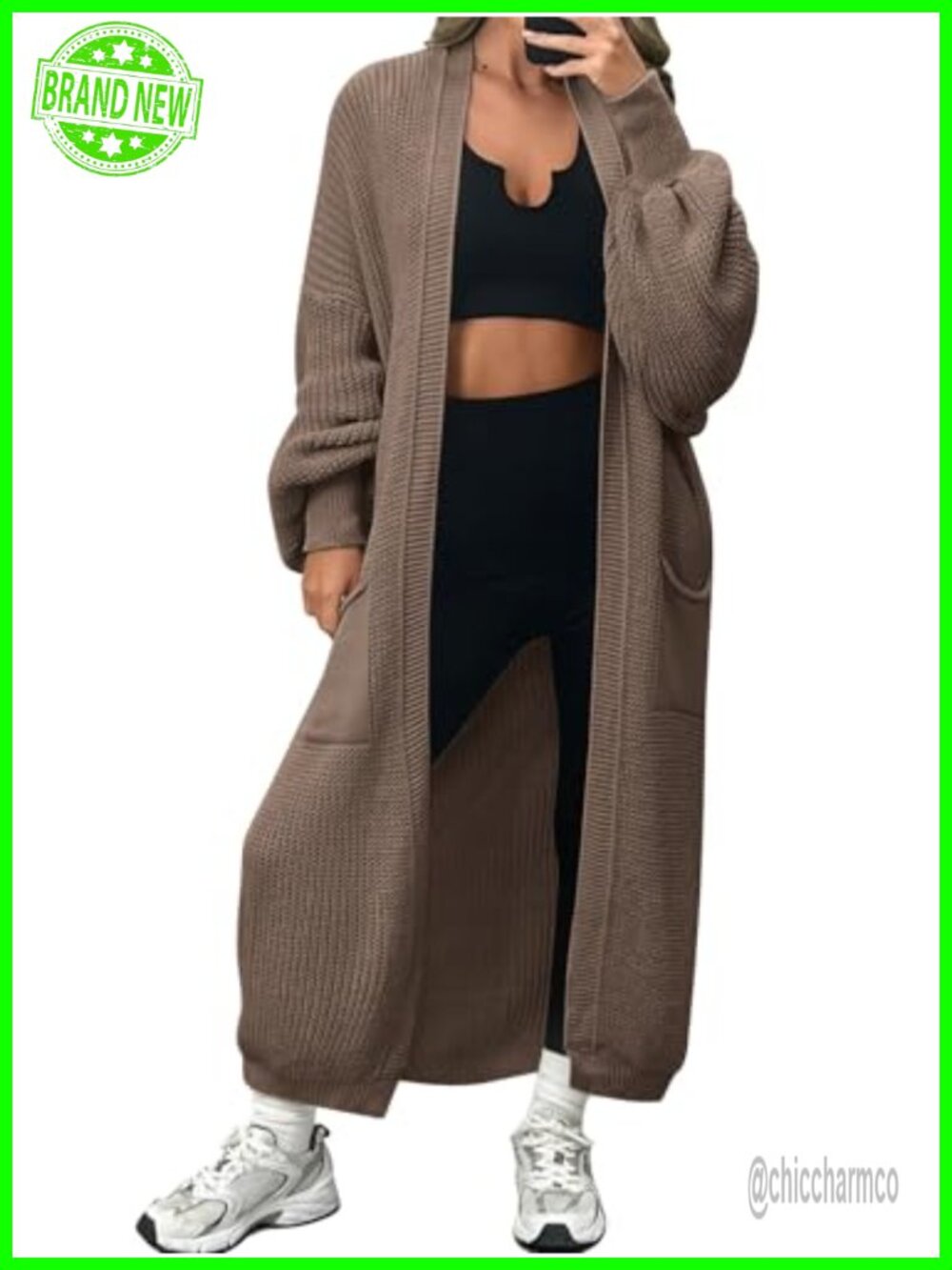 Long Oversized Open Front Cardigan Sweater with Pockets